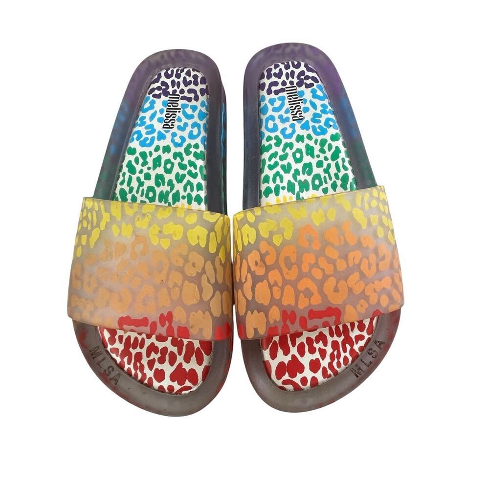 Melissa Beach Slide Women’s Size 6 Rainbow Edition Sandal Clear Orange Brazil